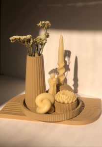 ست دکوری آفرودیت 8 تکه رنگ کاراملی و بنفش رویال